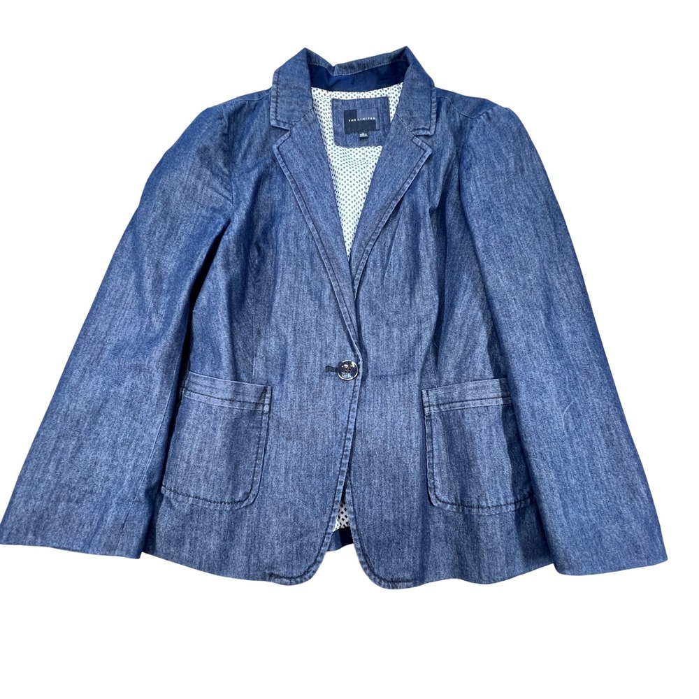 The Limited Blue Denim Blazer Womens Size M J11H6293 Single Button Lined Jacket